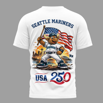 Seattle Mariners x 250 Years Of America Premium All Over Printed T-shirt - White