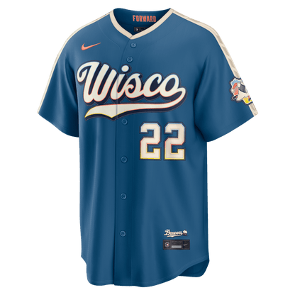 Christian Yelich 22 Milwaukee Brewers 2026 City Connect Jersey - Men, Mineral Blue