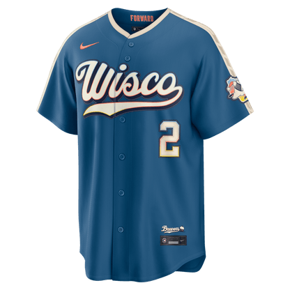 Brice Turang 2 Milwaukee Brewers 2026 City Connect Jersey - Men, Mineral Blue