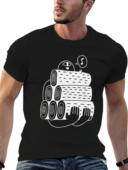 Black Tee with Funny Lumberjack Log Pile Graphic