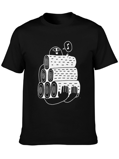 Black Tee with Funny Lumberjack Log Pile Graphic