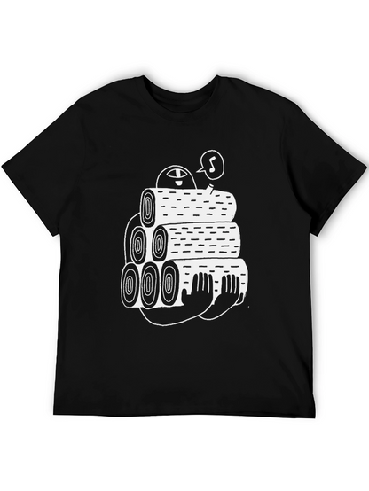 Black Tee with Funny Lumberjack Log Pile Graphic
