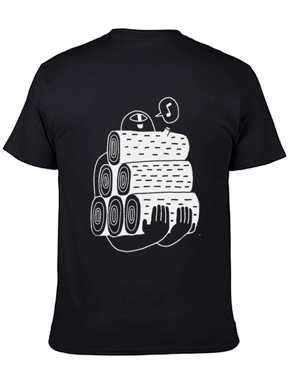 Black Tee with Funny Lumberjack Log Pile Graphic