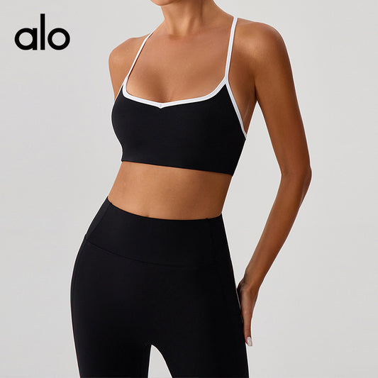 Aloyoga Cross-Adjust Shoulder Belt Yoga Bra with Cup垫 Fitness Sports Underwear