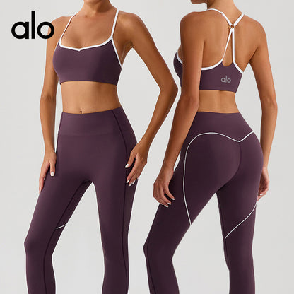 Aloyoga Cross-Adjust Shoulder Belt Yoga Bra with Cup垫 Fitness Sports Underwear