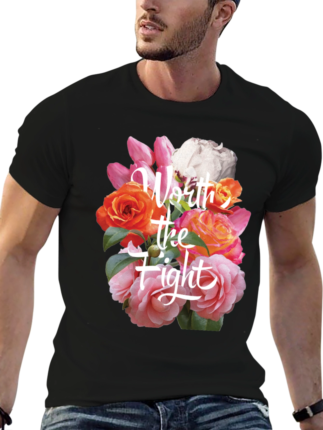 Floral Worth the Fight Black T-Shirt