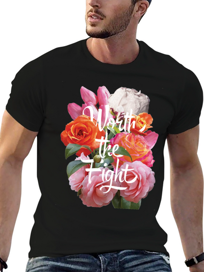 Floral Worth the Fight Black T-Shirt