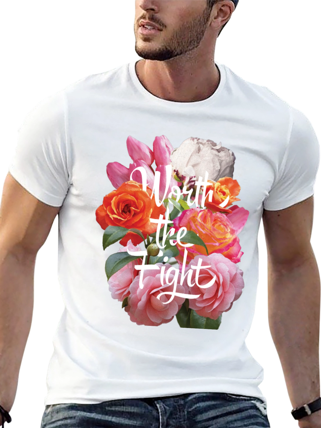 Floral Worth the Fight Black T-Shirt