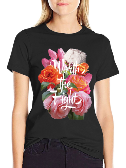 Floral Worth the Fight Black T-Shirt