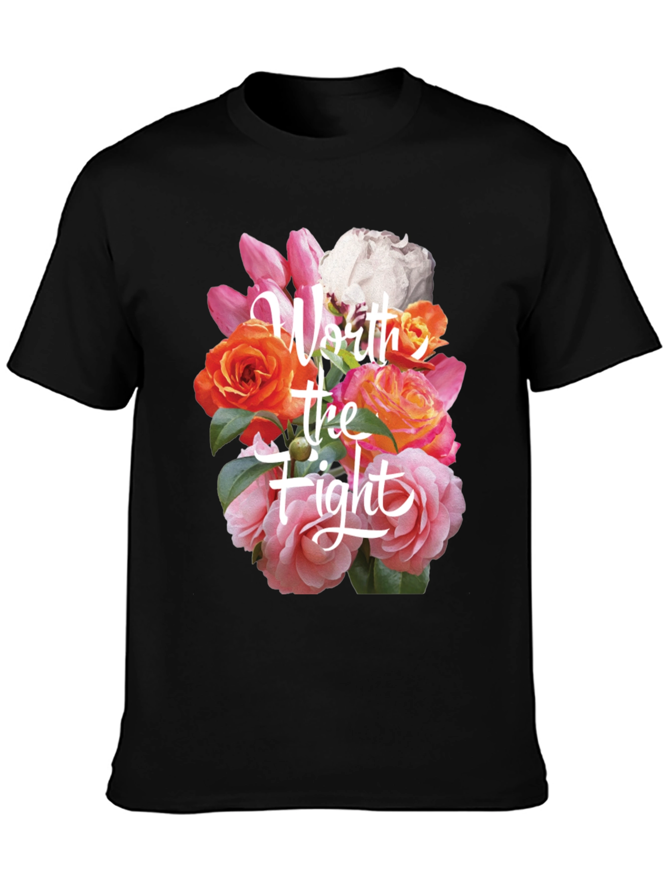 Floral Worth the Fight Black T-Shirt
