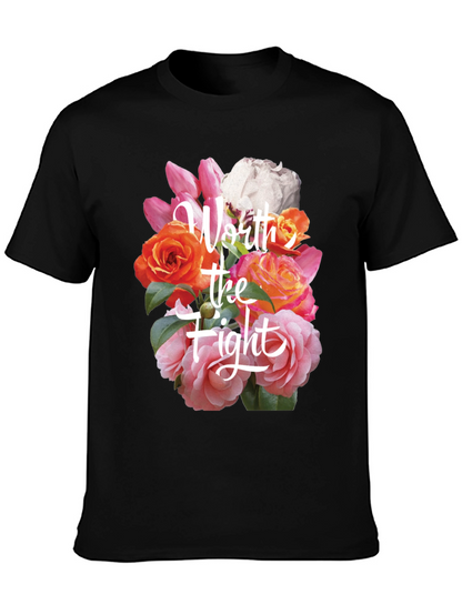 Floral Worth the Fight Black T-Shirt