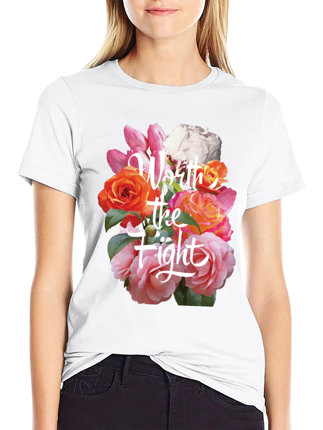 Floral Worth the Fight Black T-Shirt