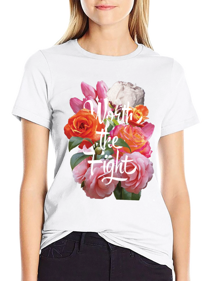 Floral Worth the Fight Black T-Shirt