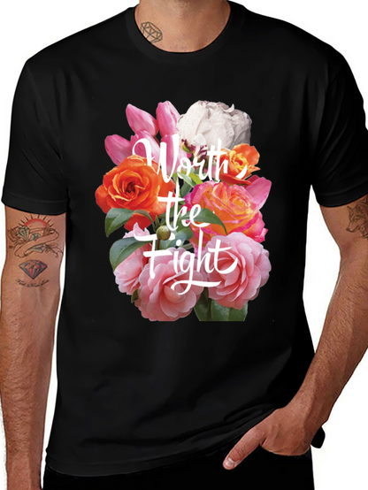 Floral Worth the Fight Black T-Shirt