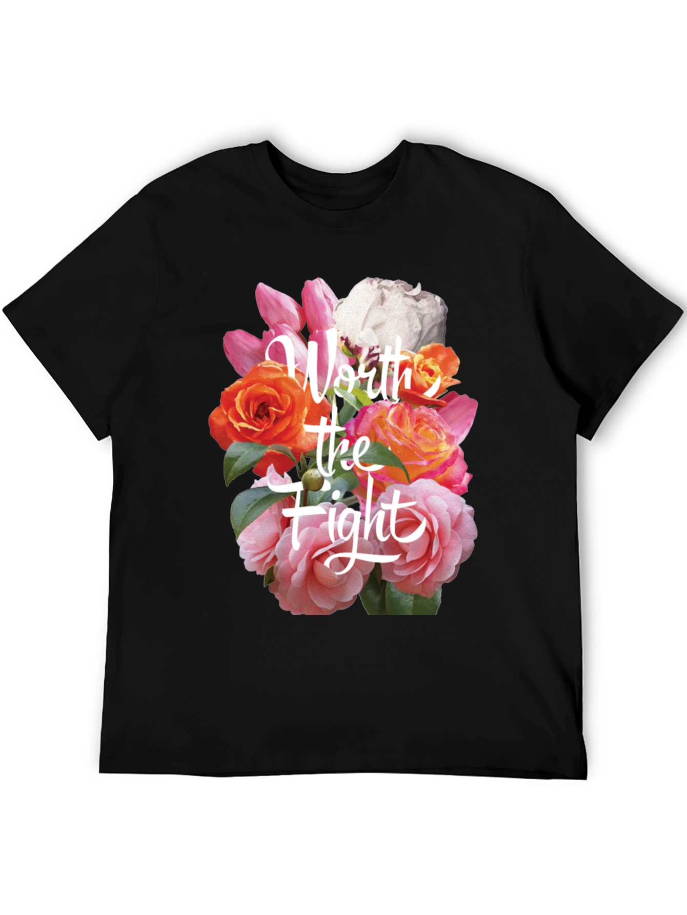 Floral Worth the Fight Black T-Shirt