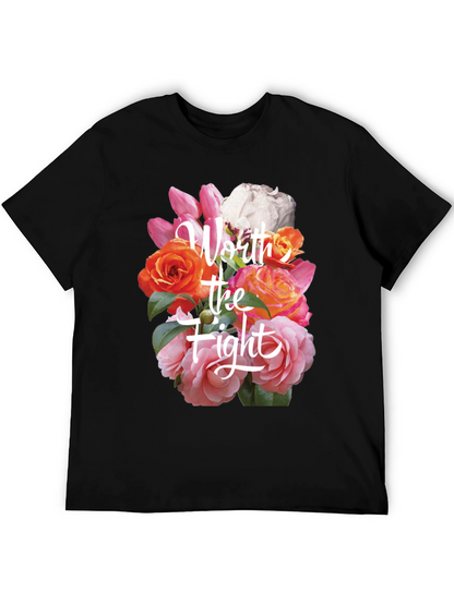 Floral Worth the Fight Black T-Shirt