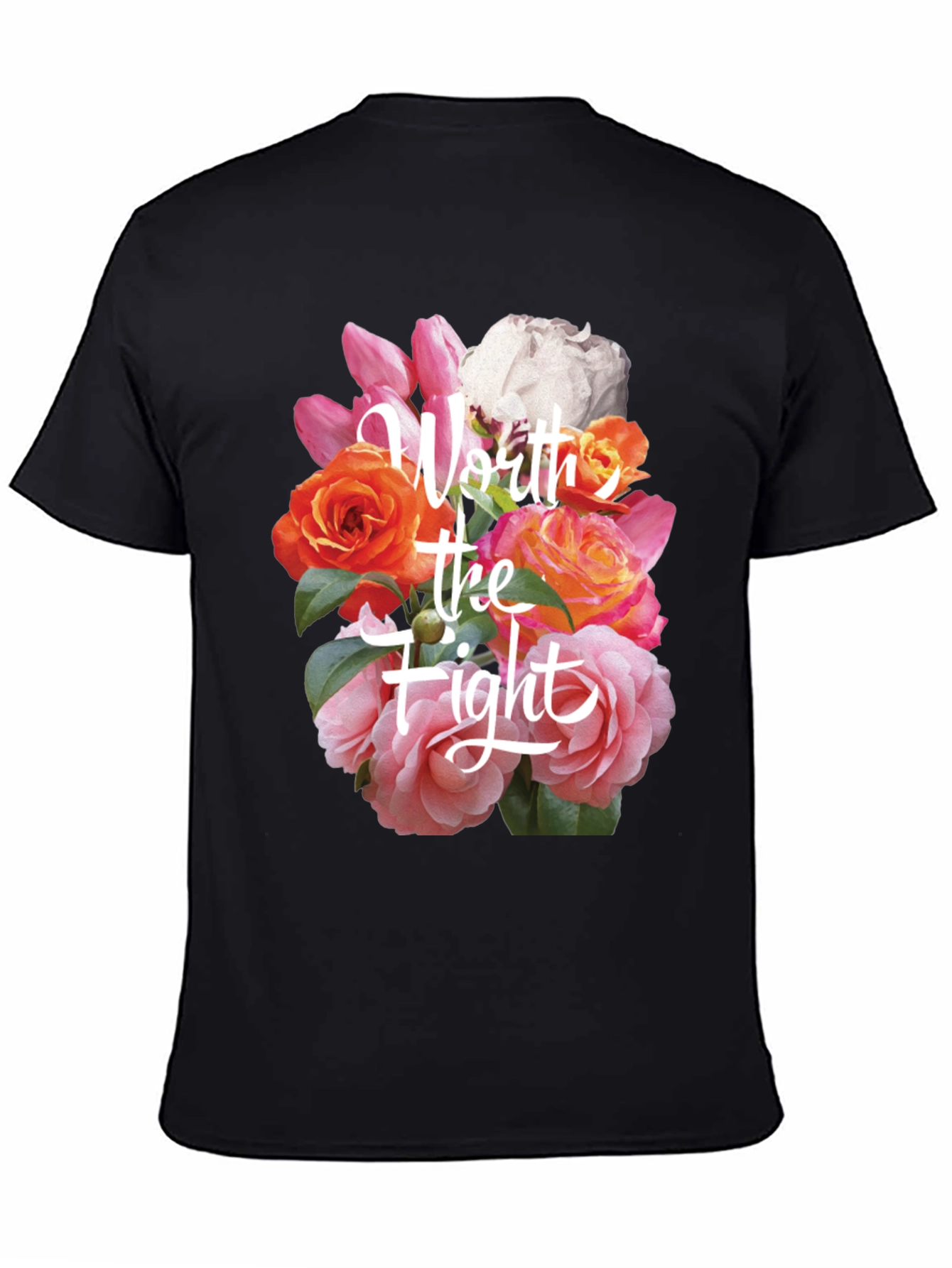 Floral Worth the Fight Black T-Shirt