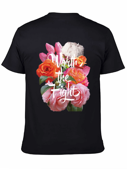Floral Worth the Fight Black T-Shirt