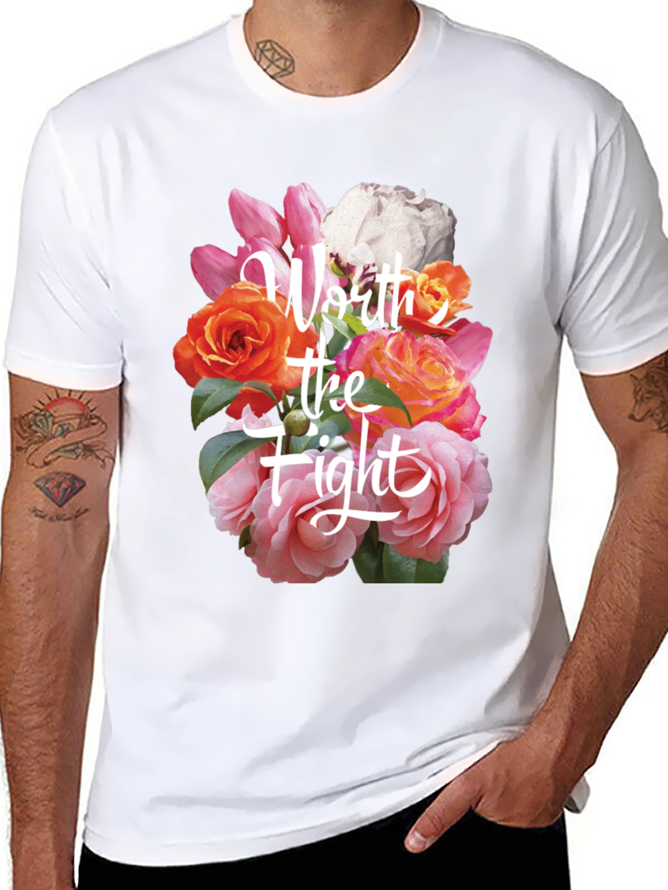 Floral Worth the Fight Black T-Shirt