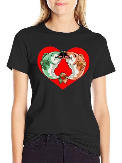 Fish Kissing Graphic Black T-Shirt