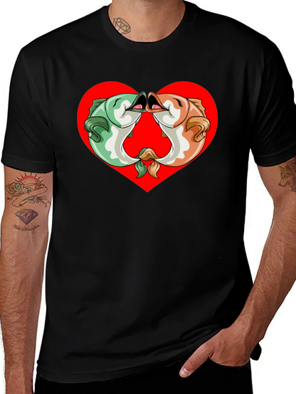 Fish Kissing Graphic Black T-Shirt