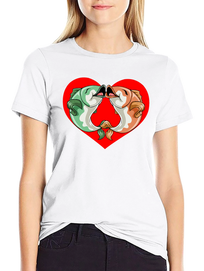 Fish Kissing Graphic Black T-Shirt