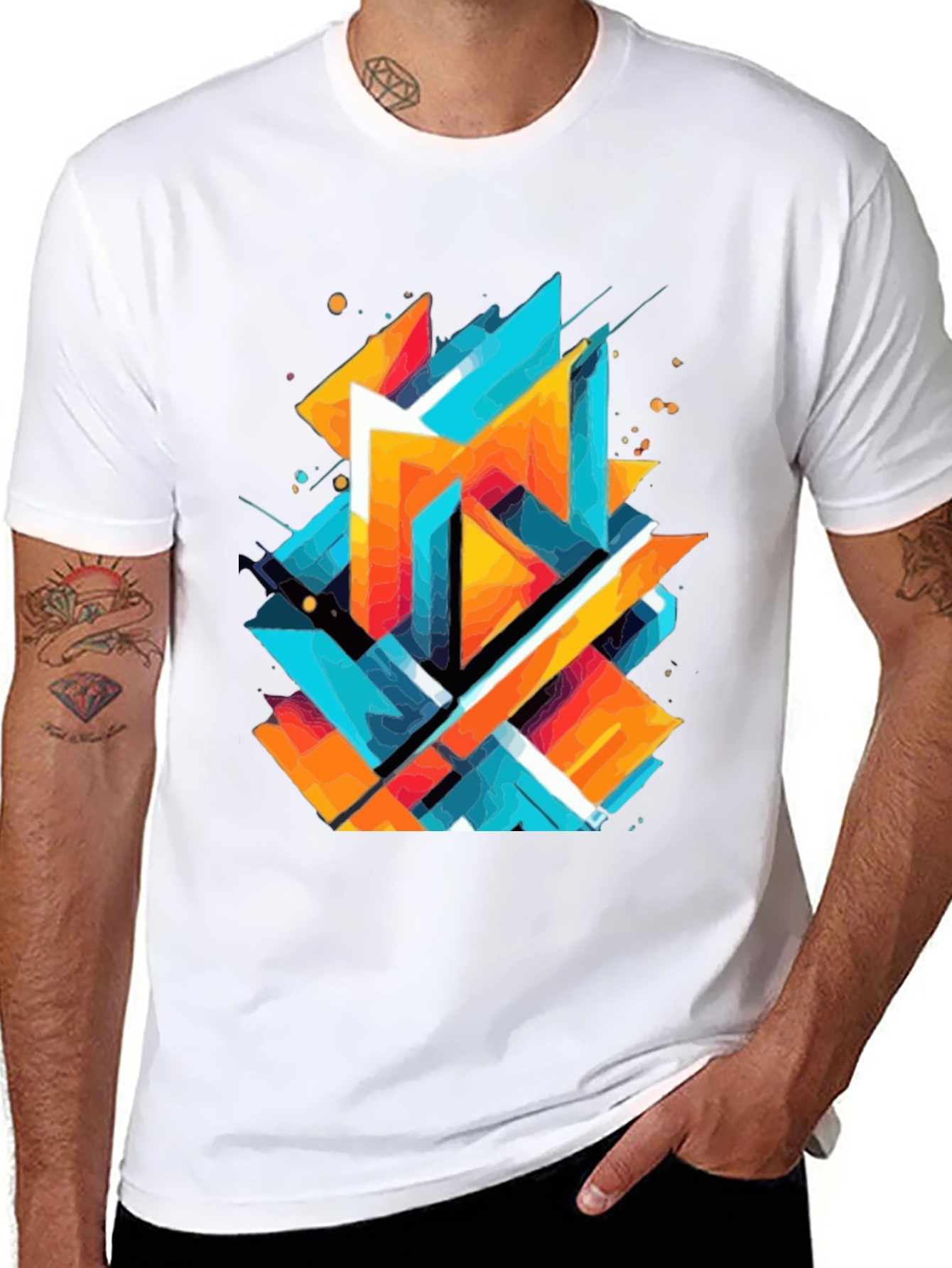 Abstract Geometric Graphic Print Black T-Shirt