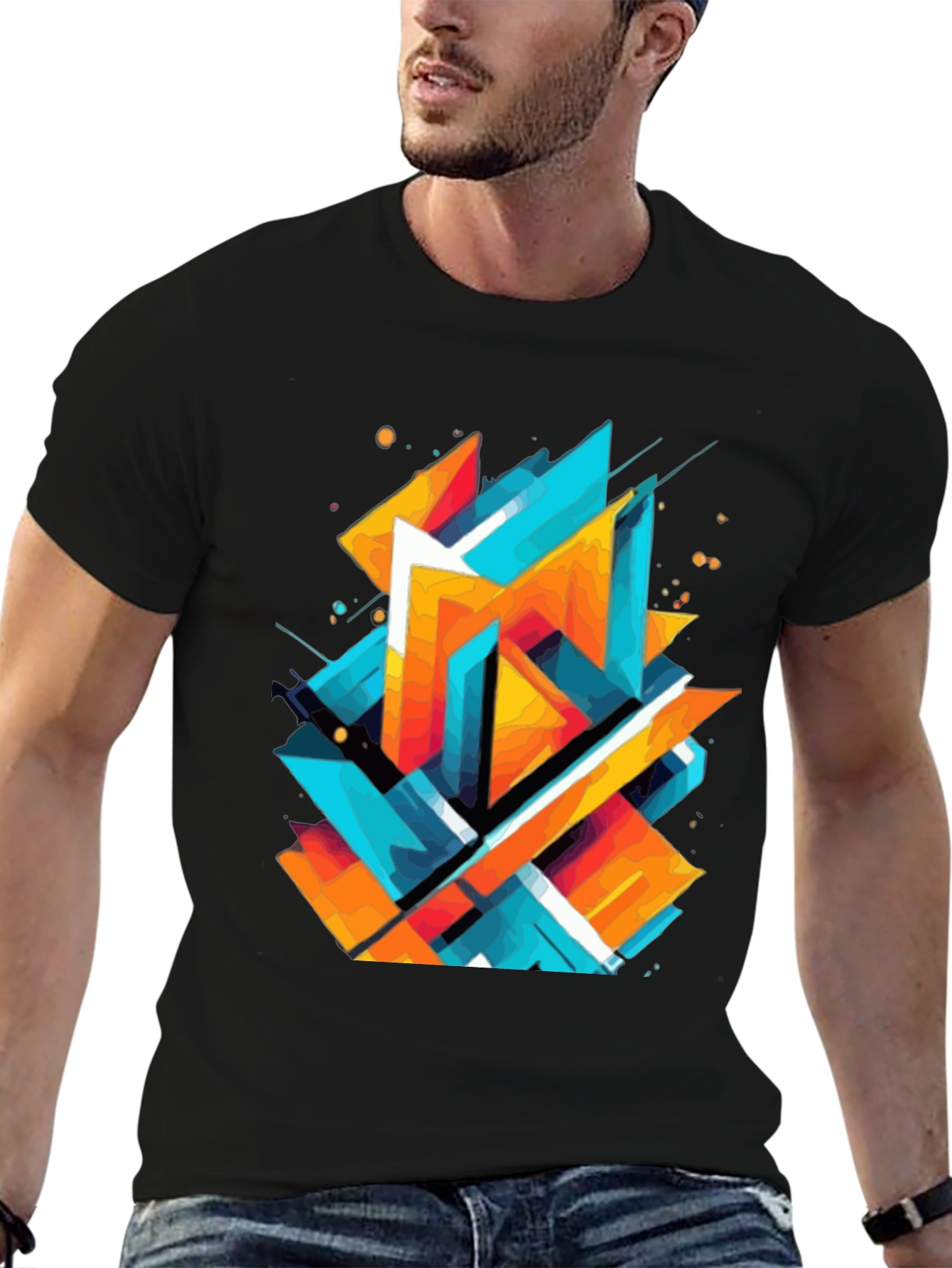 Abstract Geometric Graphic Print Black T-Shirt