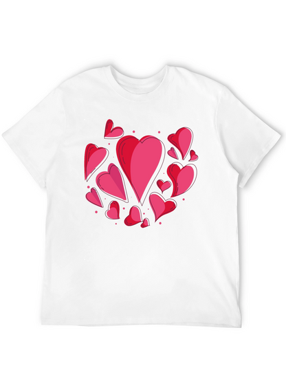 Heart Print Crew Neck T-Shirt - Casual Style