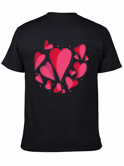 Heart Print Crew Neck T-Shirt - Casual Style