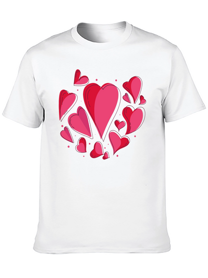 Heart Print Crew Neck T-Shirt - Casual Style