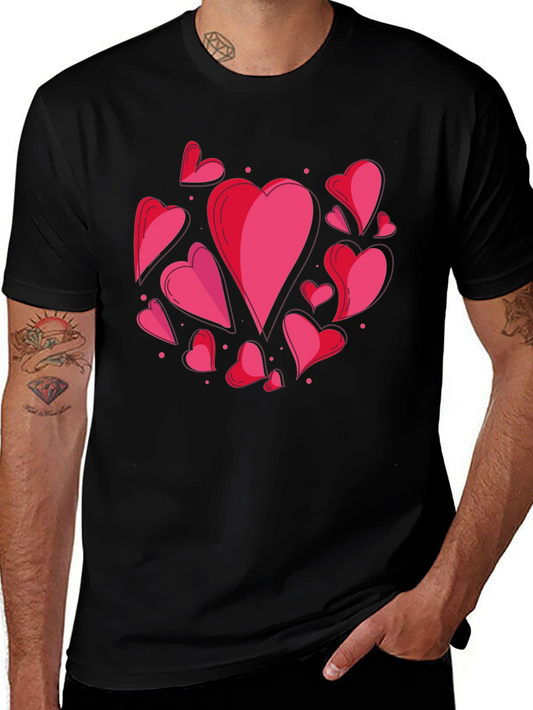 Heart Print Crew Neck T-Shirt - Casual Style