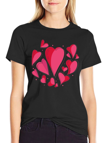 Heart Print Crew Neck T-Shirt - Casual Style