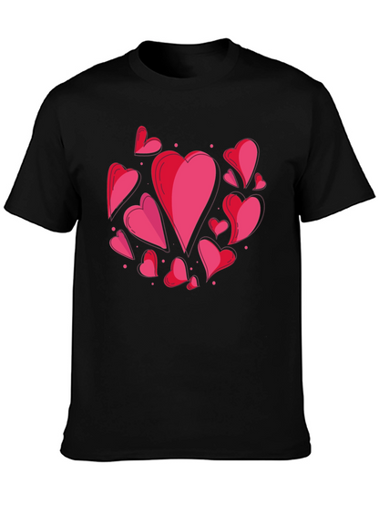 Heart Print Crew Neck T-Shirt - Casual Style