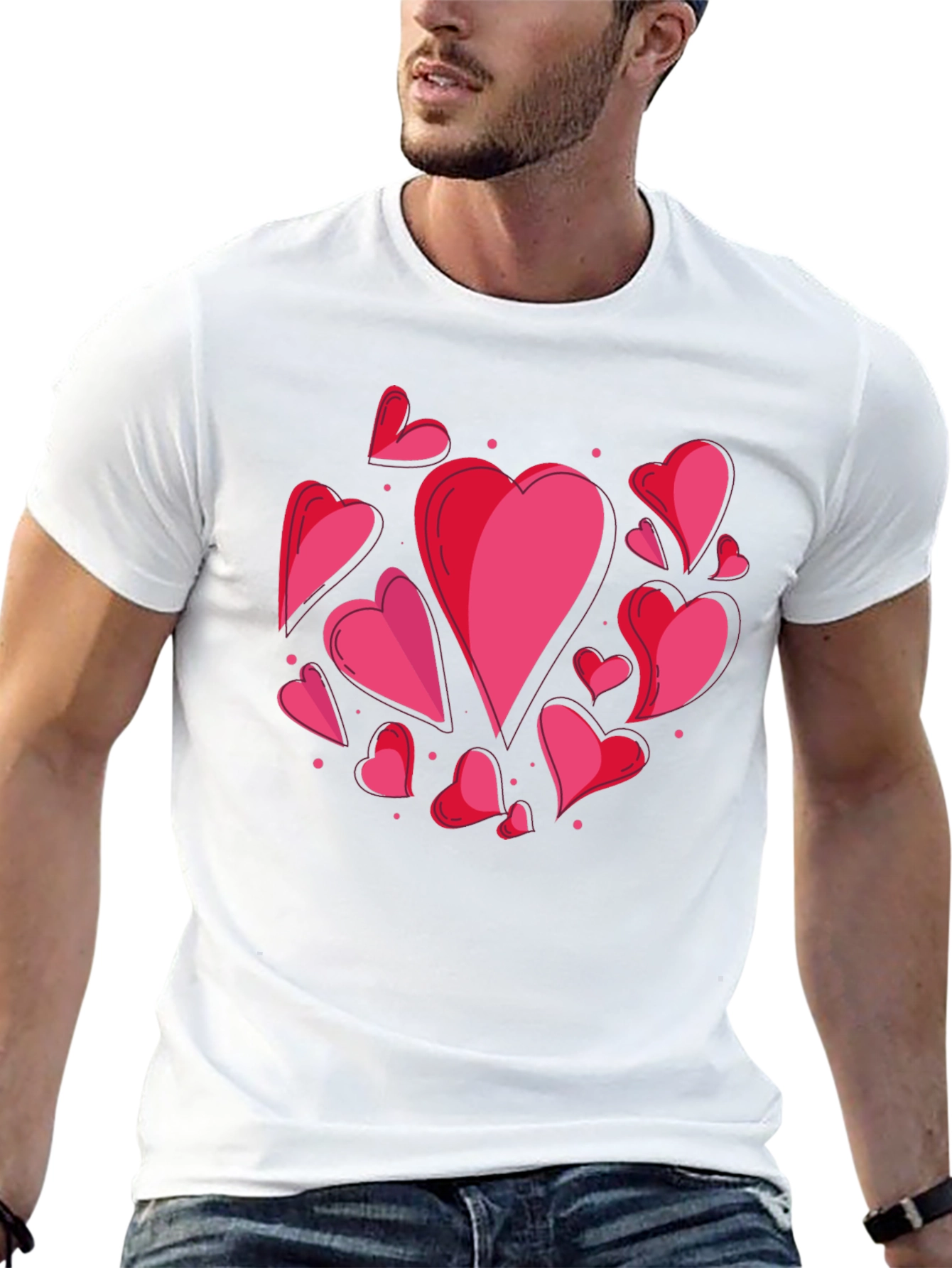 Heart Print Crew Neck T-Shirt - Casual Style