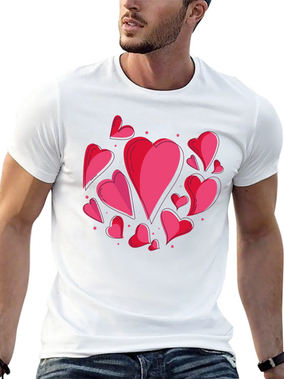 Heart Print Crew Neck T-Shirt - Casual Style