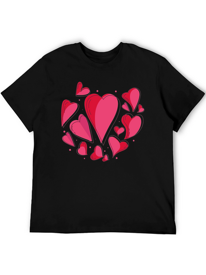 Heart Print Crew Neck T-Shirt - Casual Style