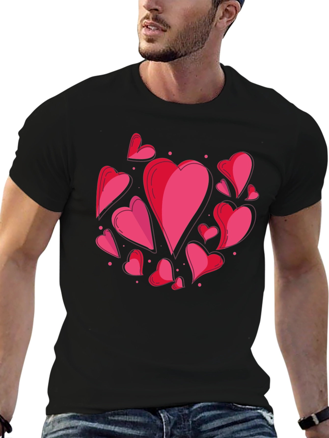 Heart Print Crew Neck T-Shirt - Casual Style