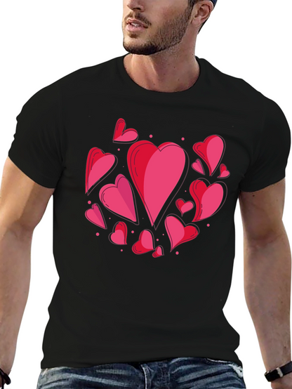 Heart Print Crew Neck T-Shirt - Casual Style