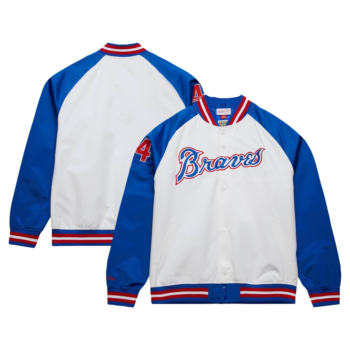 Hank Aaron Atlanta Braves Mitchell &amp;amp; Ness Cooperstown Collection Legends Lightweight Satin Raglan Full-Snap Jacket - White/Royal