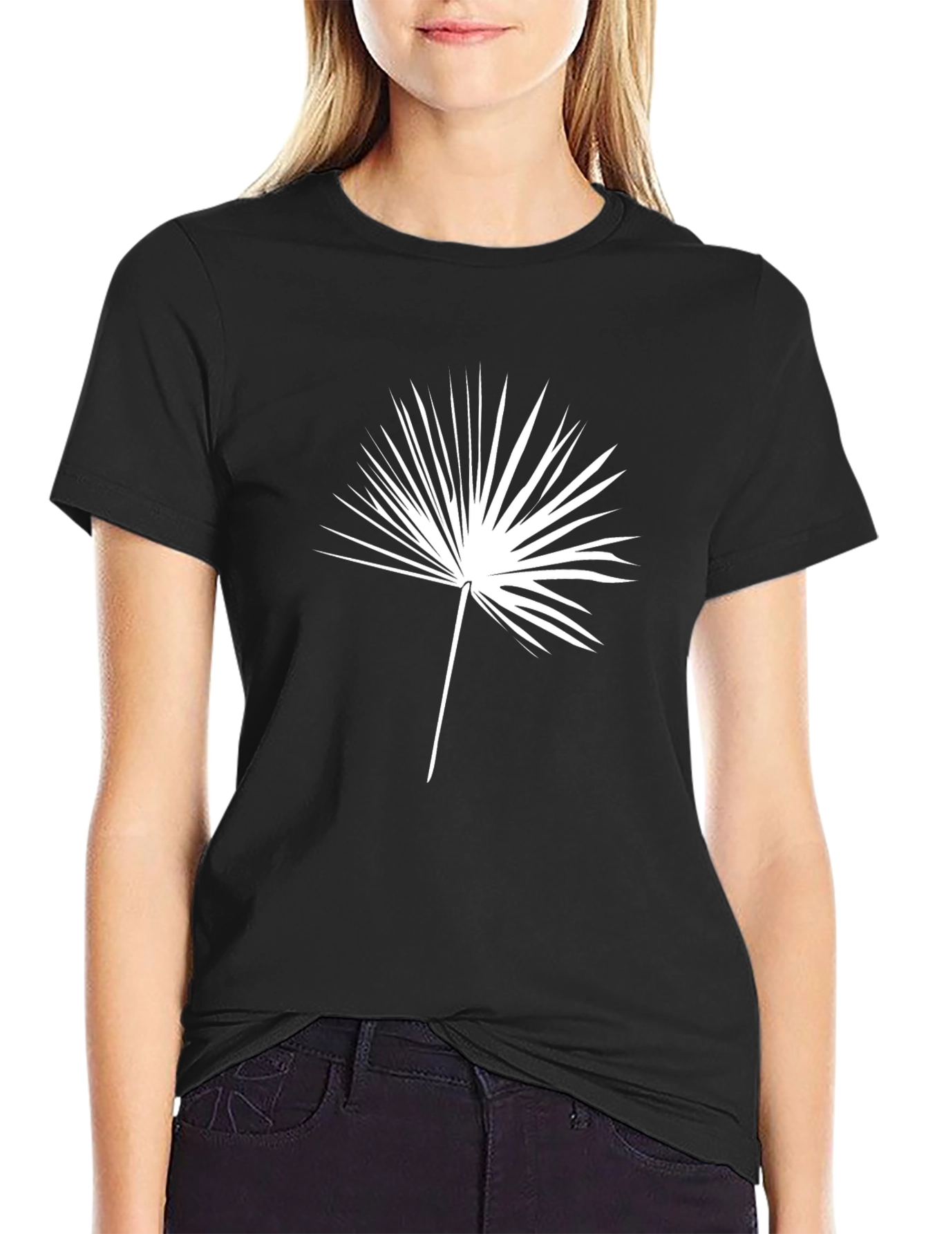 Mens Black T-Shirt with Palm Leaf Design