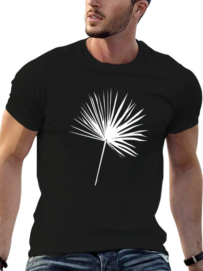 Mens Black T-Shirt with Palm Leaf Design