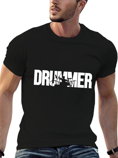 Drummer Silhouette Graphic Tee - Black Crew Neck