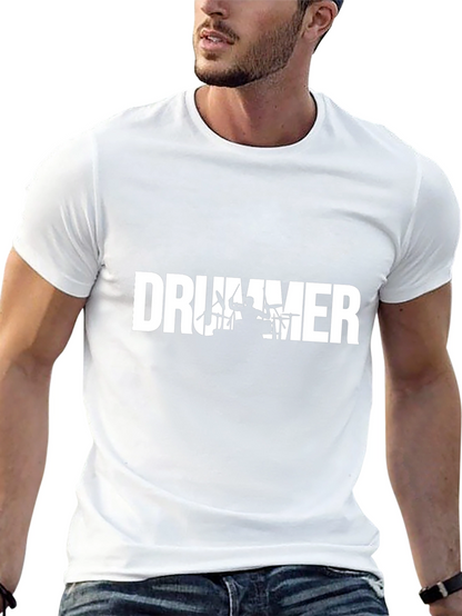 Drummer Silhouette Graphic Tee - Black Crew Neck