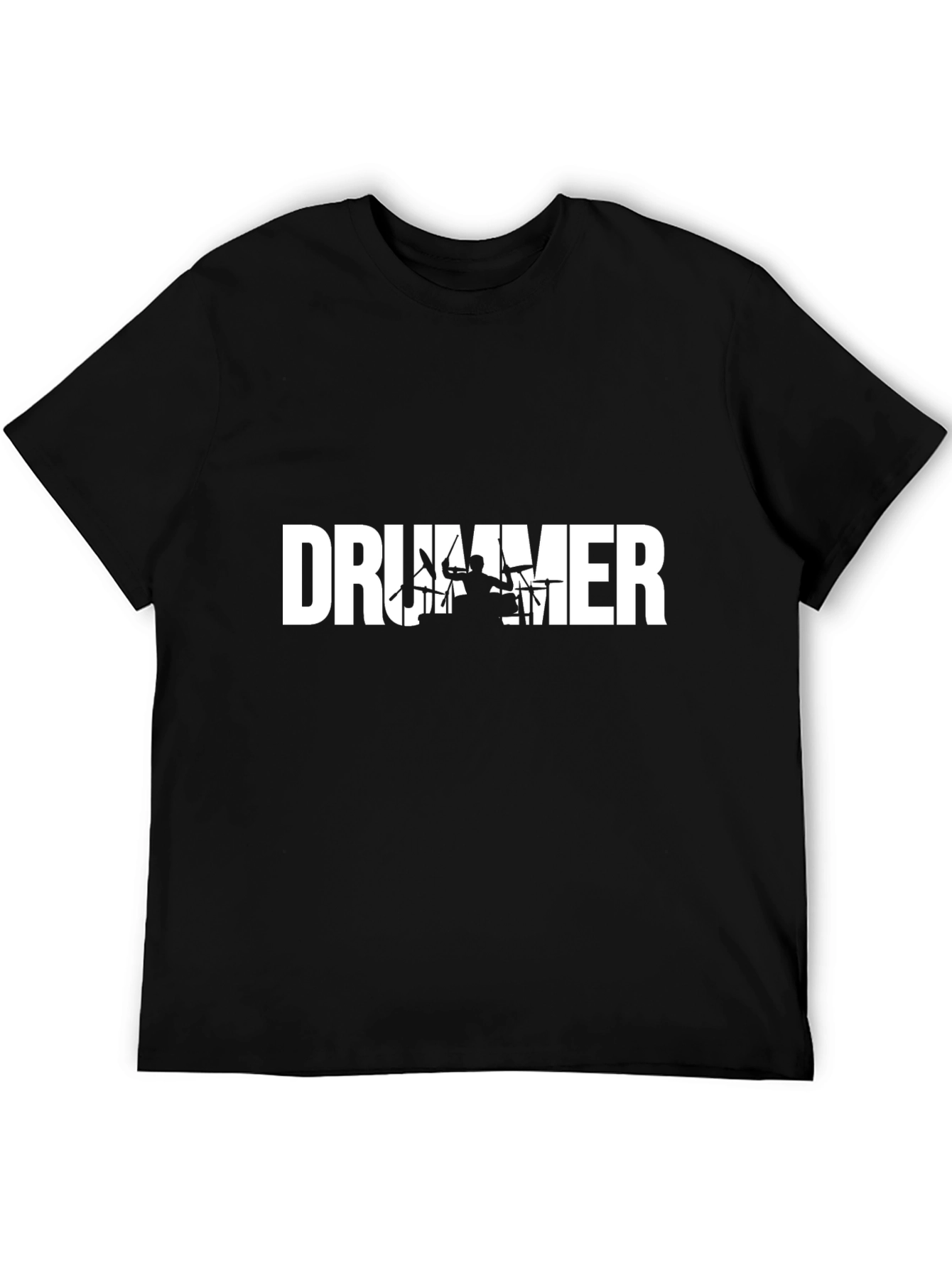 Drummer Silhouette Graphic Tee - Black Crew Neck