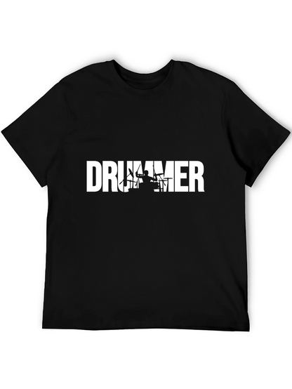 Drummer Silhouette Graphic Tee - Black Crew Neck