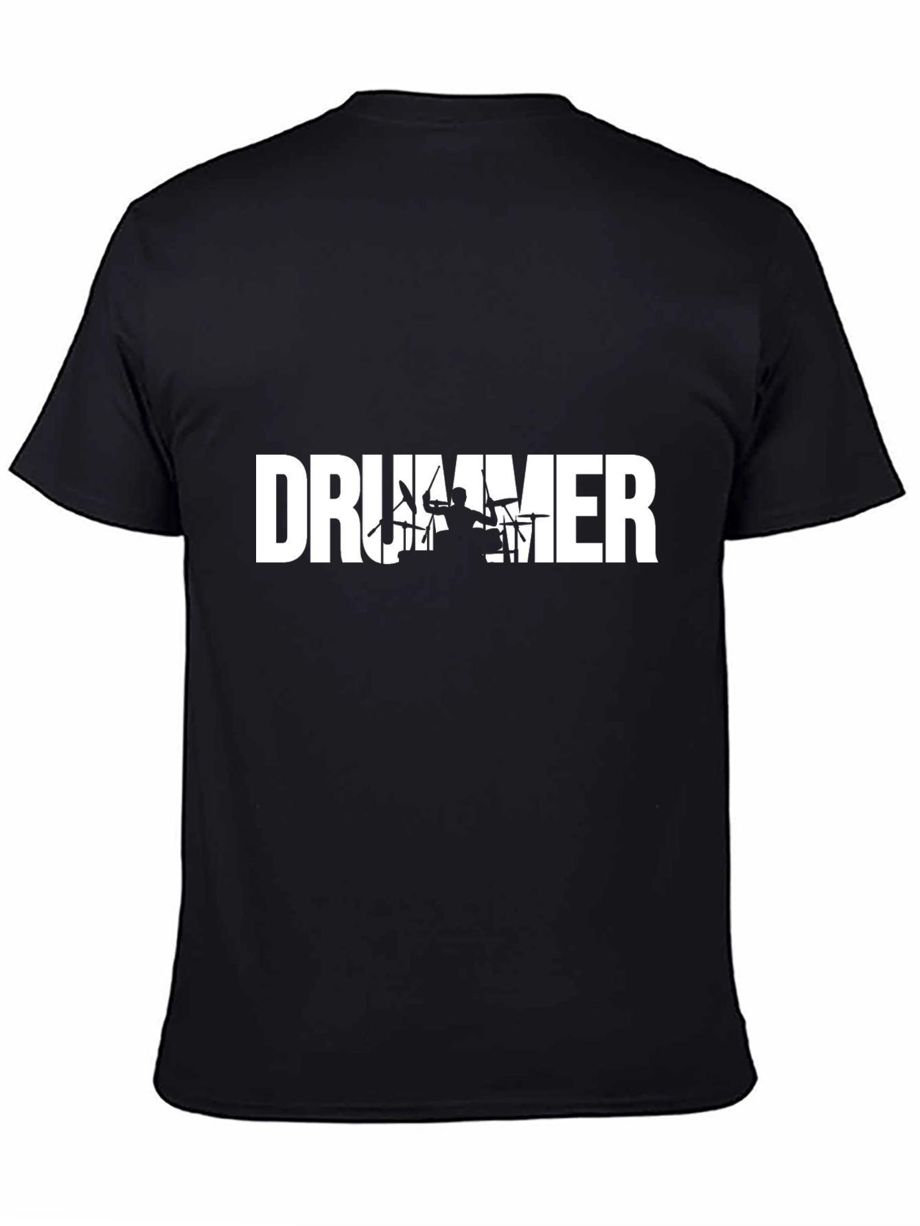 Drummer Silhouette Graphic Tee - Black Crew Neck