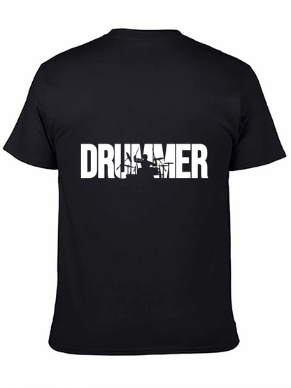 Drummer Silhouette Graphic Tee - Black Crew Neck