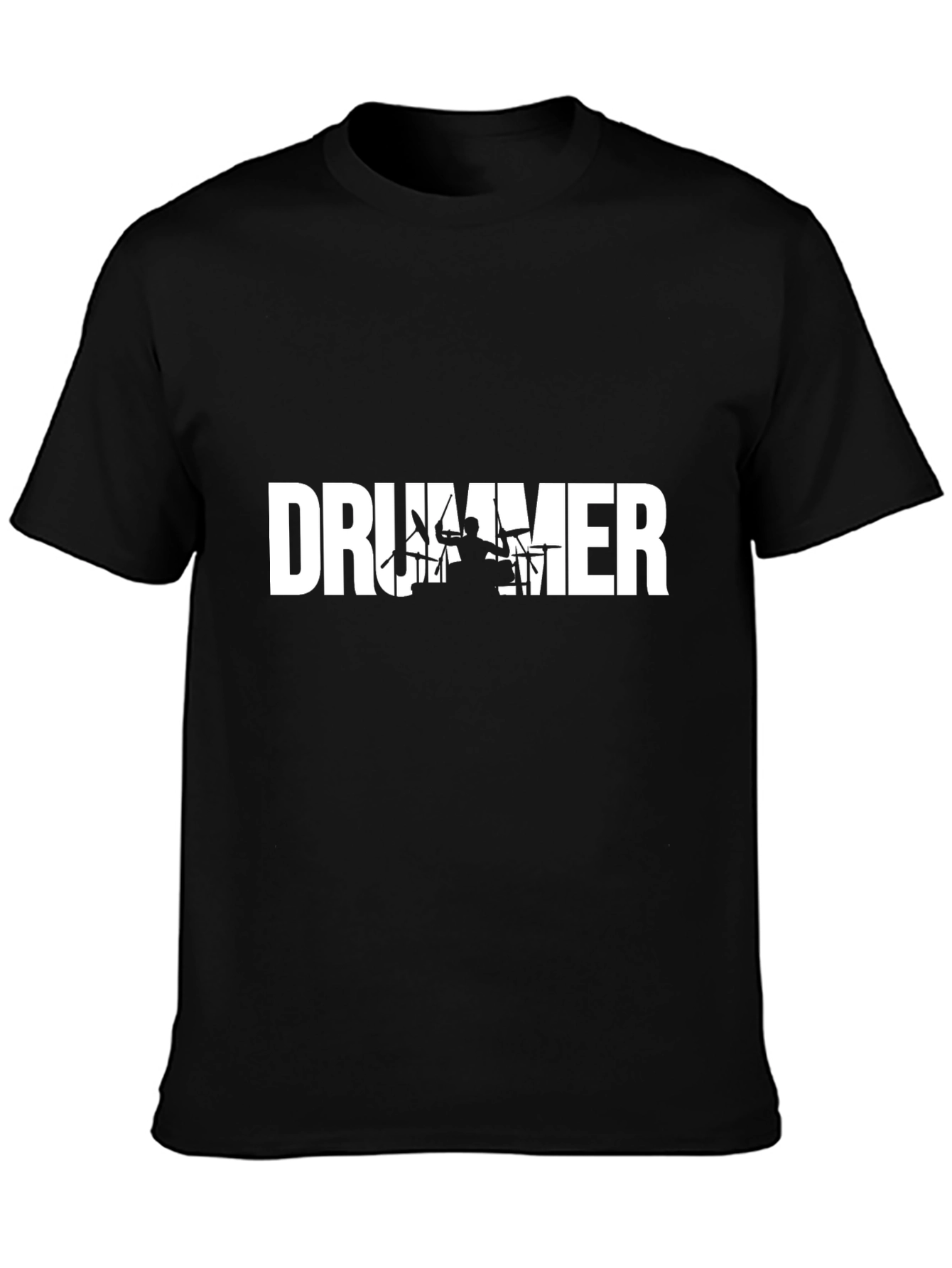 Drummer Silhouette Graphic Tee - Black Crew Neck