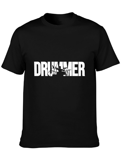 Drummer Silhouette Graphic Tee - Black Crew Neck